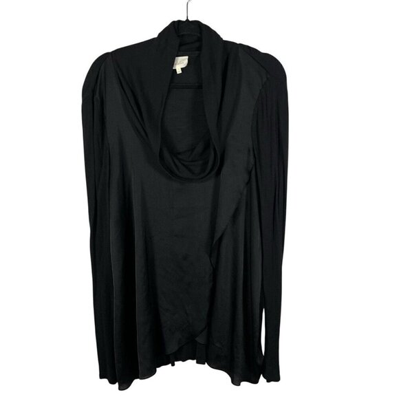 DELETTA ANTHROPOLOGIE $78 Black Draped Satin Front Cowl Neck Tunic Womens Size M - Picture 1 of 8